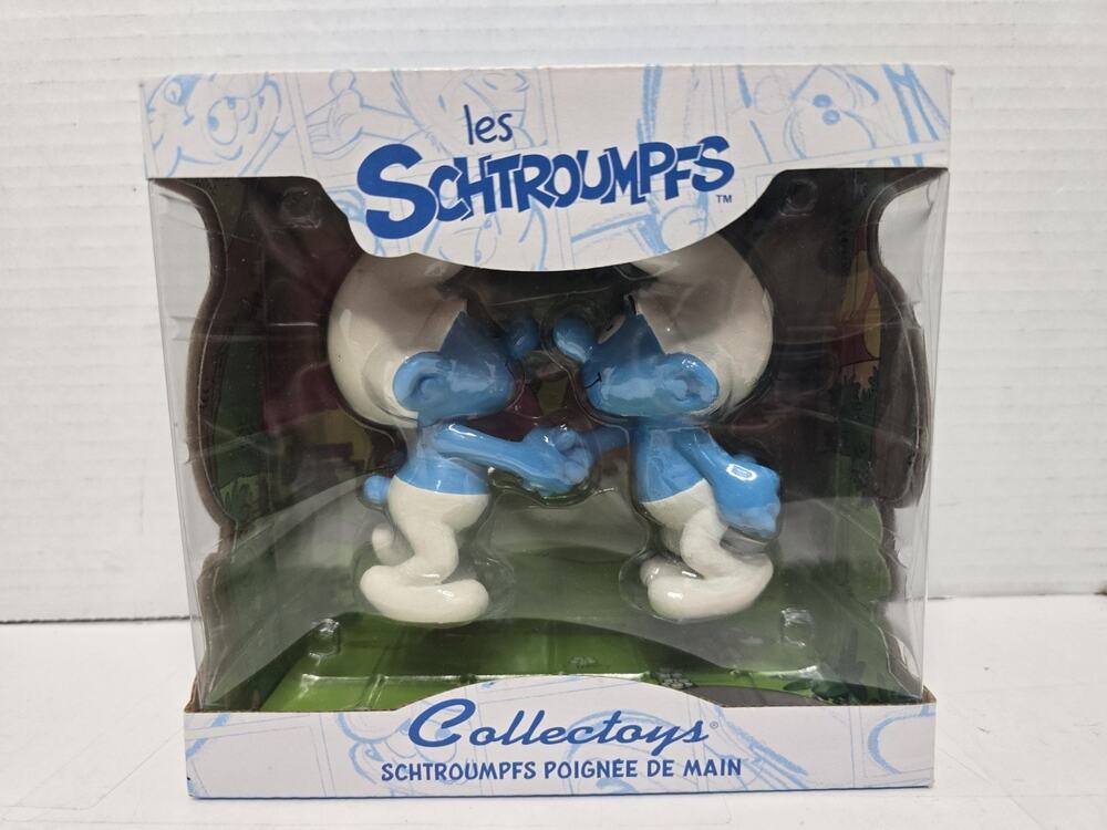 Rare Shaking hands smurfs - Resin figurine Plastoy 10cm Smurfs 2015 Peyo Company